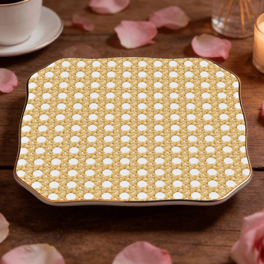 Vintage Cane You Dig It, Scalloped Ceramic Mahjong Dice Tray - Splash Of Mahj And Color Co.