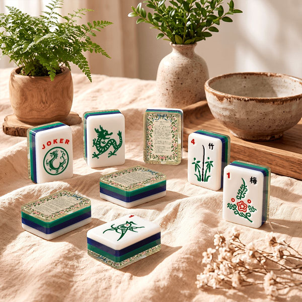 Mahjong Book Lover Literacy 4Layer American Mahjong Tiles Blue Green With Carry Case - Splash Of Mahj And Color Co.