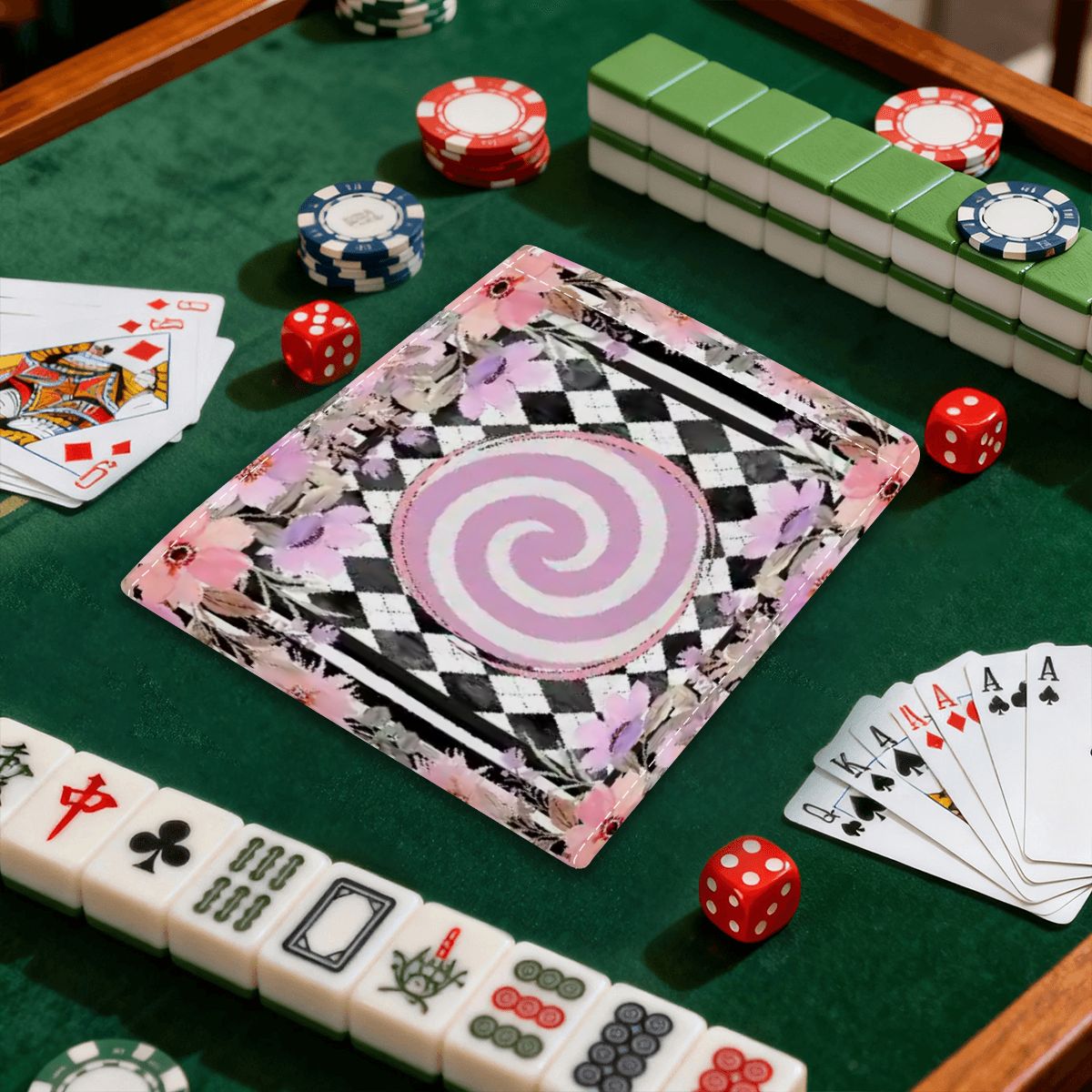 Harlequin Romance Floral Preppy 4 Mahjong Card Holder with Line Finder - Splash of Color Co.