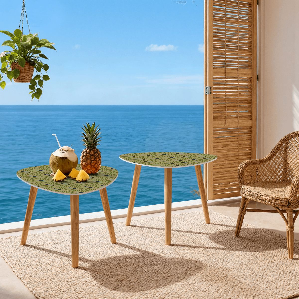 Art Deco Modern Nesting Tables, Army Green Navy Blue Designed - Splash of Color Co.