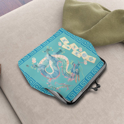 Watercolor Dragon Mahjong Women's Leather Kiss Lock Coin Purse - Splash of Color Co.
