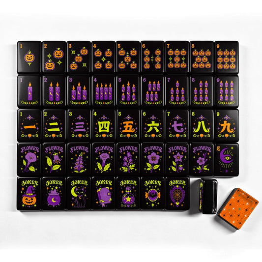 The Mod Mash Pumpkin Hex Halloween Mahjong Tiles And Carry Case - Splash Of Mahj And Color Co.