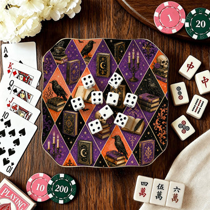Harlequin Poe Halloween Fall Scalloped Ceramic Mahjong Dice Tray