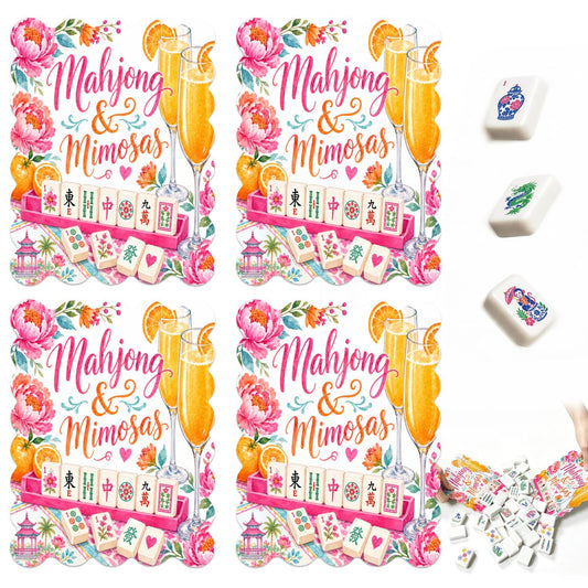 Mahjong And Mimosas Scalloped Mahjong Shuffler Cards  Set of 4