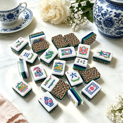 Wild Side Leopard Print Chinoiserie Chic American Mahjong Tiles And Carry Case - Splash Of Mahj And Color Co.