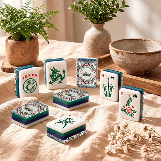 Pottery Porcelain Chillin' Frog 4Layer American Mahjong Tiles  Blue  Green  With Carry Case
