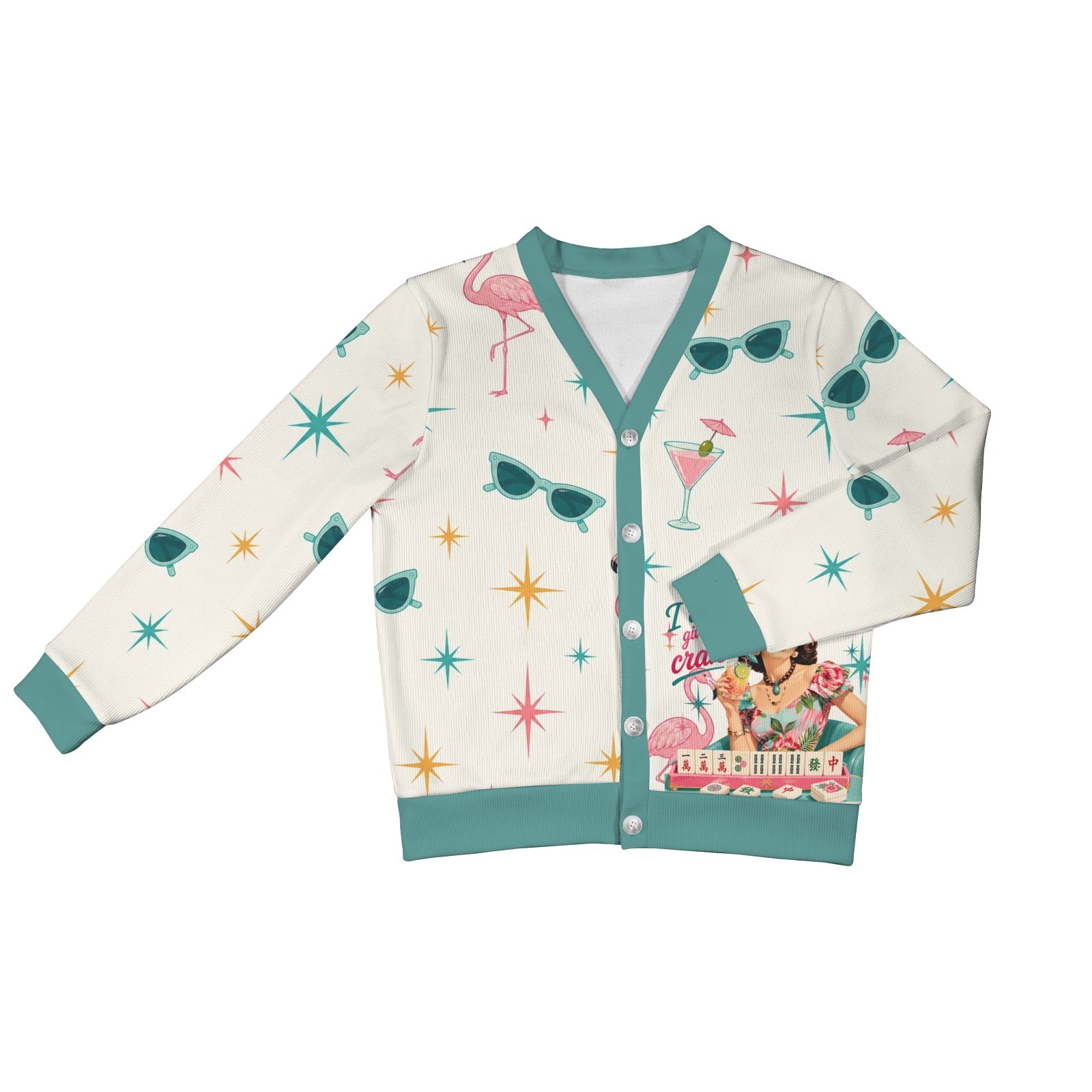 Funny Mahjong Cardigan Button Down Sweater, I Don't Give A Crak - Splash Of Mahj And Color Co.