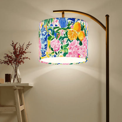 Vibrant Floral Asian Chinoiserie Modern Arc Floor Lamp - Splash of Color Co.