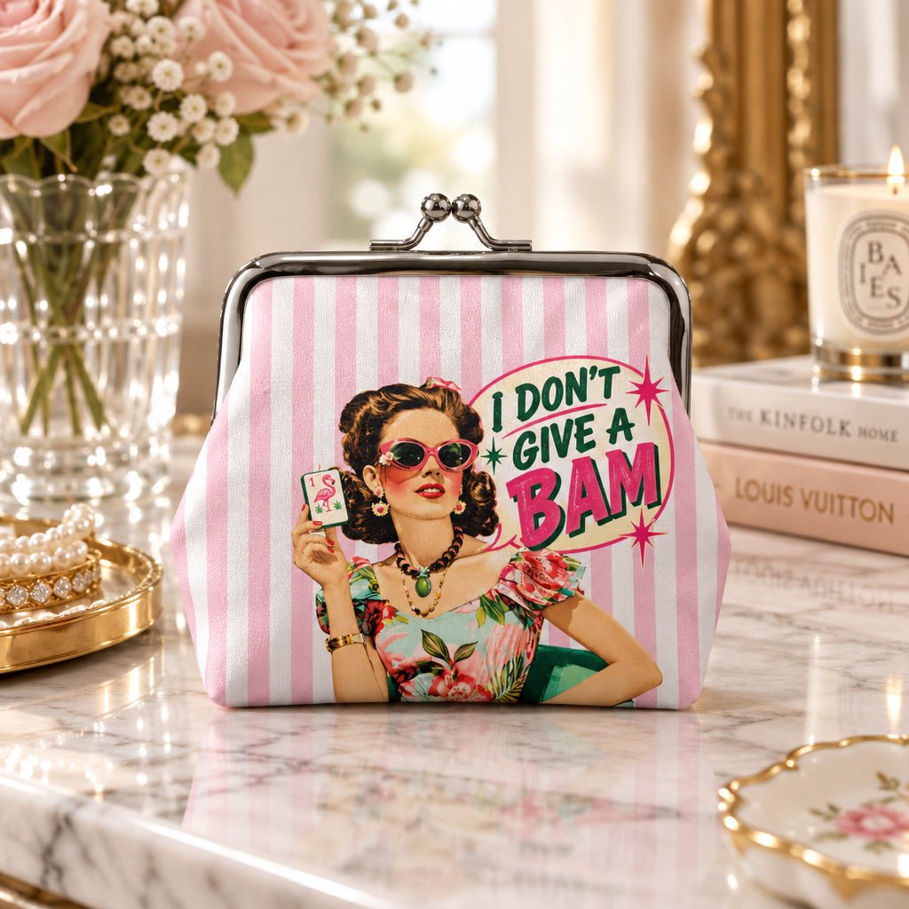 Funny, I Don't Give A Bam Mahjong Women's Leather Kiss Lock Coin Purse - Splash Of Mahj And Color Co.