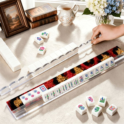 Leopard Luxe Red And Gold Glitter Extended Mahjong Rack Set of 4  Scalloped Magnetic Tile Pusher 20'