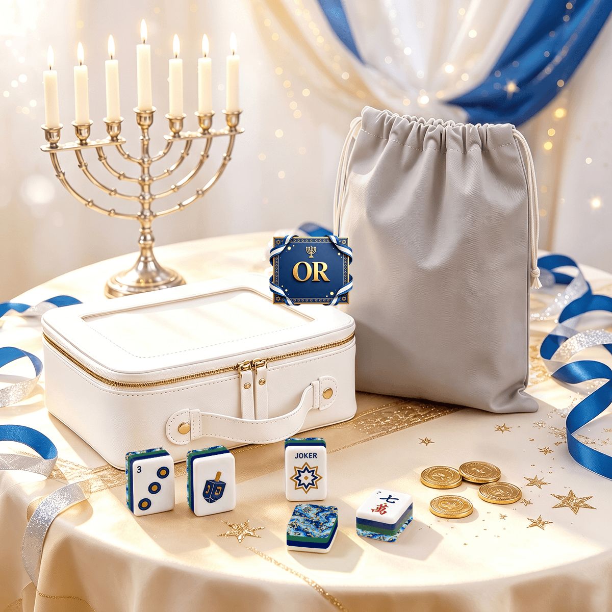 The Gilded Hamsa Heritage Hanukkah Mahjong Tiles And Carry Case