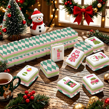 Harlequin Christmas Wonderland Preppy Pink Christmas Mahjong Tiles And Carry Case