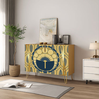 Palm Royale' Art Deco Modern Gold Royal Blue Wooden Storage Cabinet - Splash of Color Co.