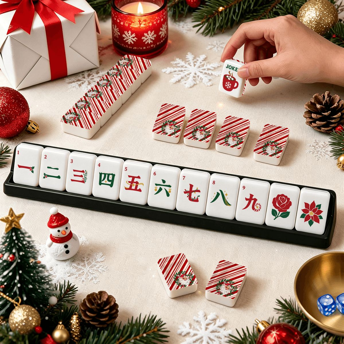 Nostalgic Santa Classic Traditional Christmas Mahjong Tiles And Carry Case