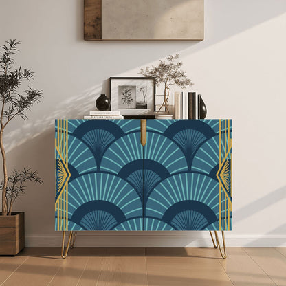 Art Deco Gold Gilded Royal Blue Modern Wooden Storage Cabinet - Splash of Color Co.