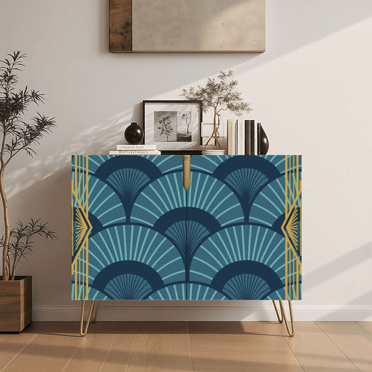 Art Deco Gold Gilded Royal Blue Modern Wooden Storage Cabinet - Splash of Color Co.