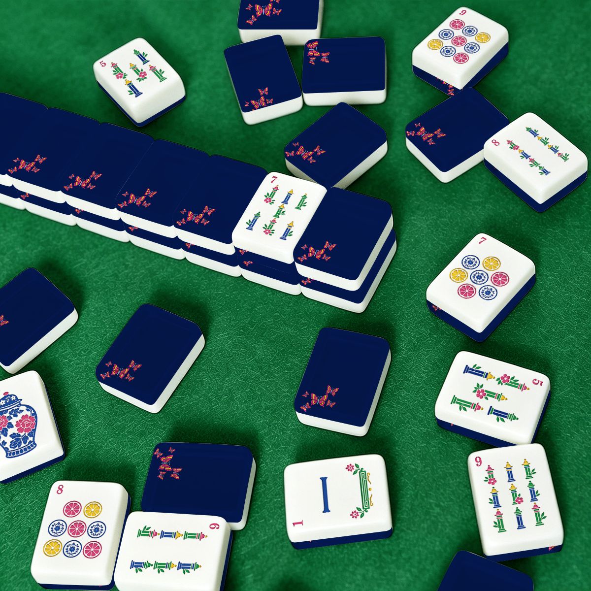 Royal Blue Butterfly Chinoiserie Engraved Mahjong Tiles And Carry Case - Splash Of Mahj And Color Co.