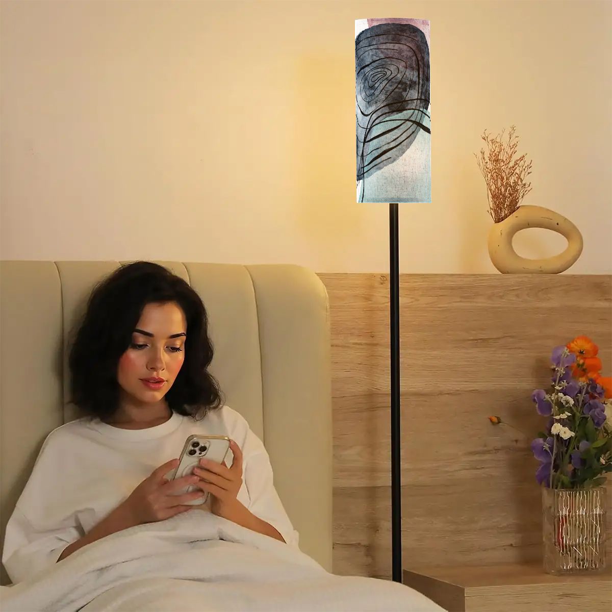Bohemian Blue Blush Pink Watercolor Reading Nook Floor Lamp