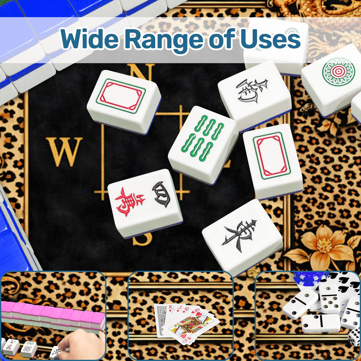 Leopard Print Mahjong Mat With Gilded Dragons Black And Gold - Splash of Color Co.