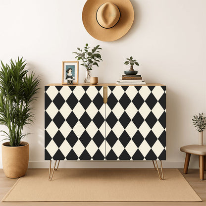 Black And Cream Harlequin Designed Mahjong Tiles And Accessories Sideboard Credenza Cabinet - Splash Of Mahj And Color Co.