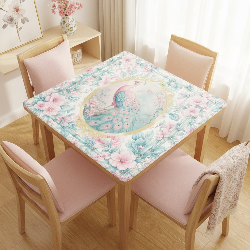 Pretty Pastel Peacock Chinoiserie Blossoms Mahjong Mat - Splash of Color Co.