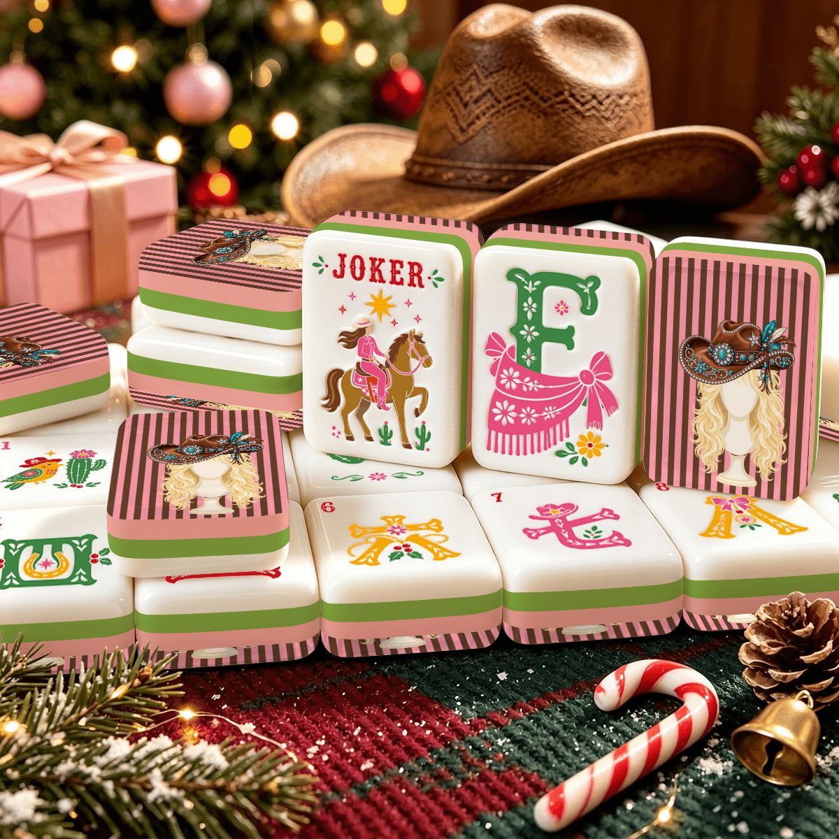 The Higher The Hair Countrygirl Western Christmas Mahjong Tiles And Carry Case