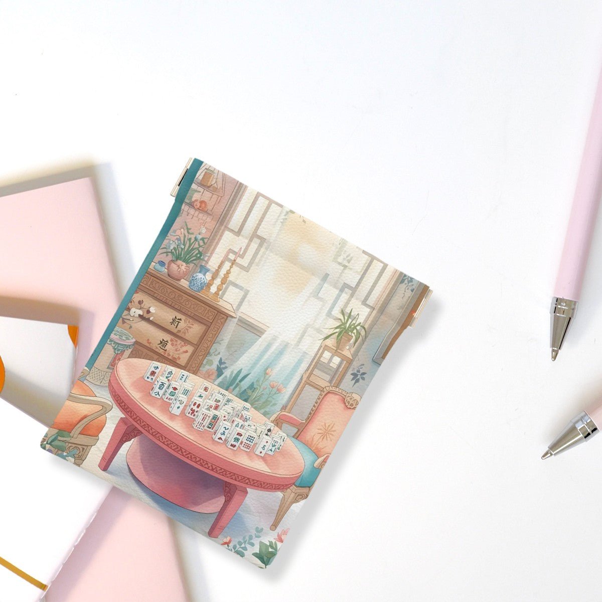 Mahjong Garden Tea Room Leather Coin Dice Purse - Splash of Color Co.