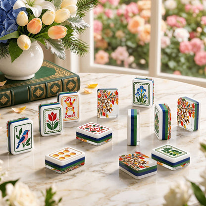 Monkey See Monkey Fall Modern Folk American Mahjong Tiles 4 Layer With Carry Case - Splash Of Mahj And Color Co.