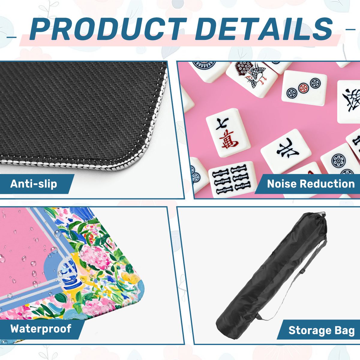 Preppy Pastel Floral Chinoiserie Mahjong Mat 33"x33" - Splash of Color Co.