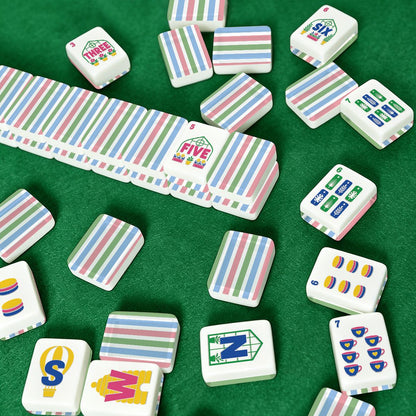 Preppy Pastel Striped Floral Garden Engraved American Mahjong Tiles And Carry Case