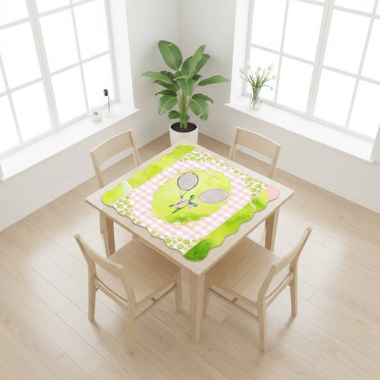 Green And Pink Tennis Themed Scalloped Mahjong Mat - Splash of Color Co.
