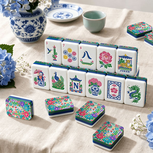 Peony & Parasol Chinoiserie Chic American Engraved Layered Mahjong Tiles - Splash Of Mahj And Color Co.