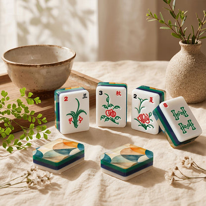 Art Deco Dayz 4Layer American Mahjong Tiles Blue Green And Carry Case - Splash Of Mahj And Color Co.