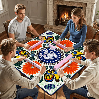 Roosters In The Sun Pottery Inspired Mahjong Mat - Splash Of Mahj And Color Co.