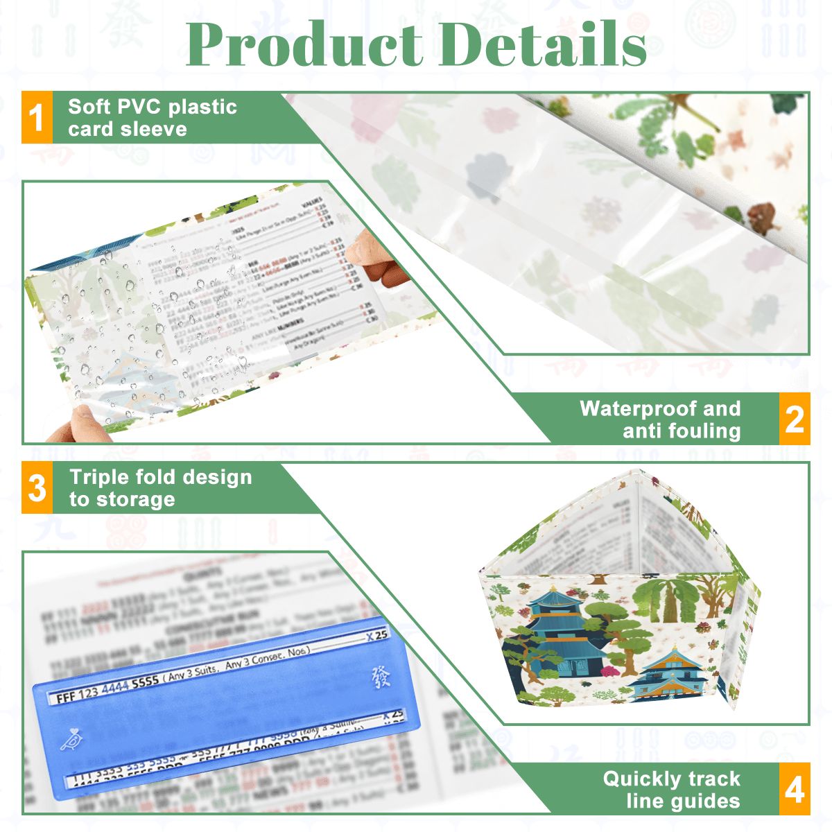 4 Mahjong Card Holder with Line Finder, Asian Garden Blue And Green Chinoiserie - Splash of Color Co.