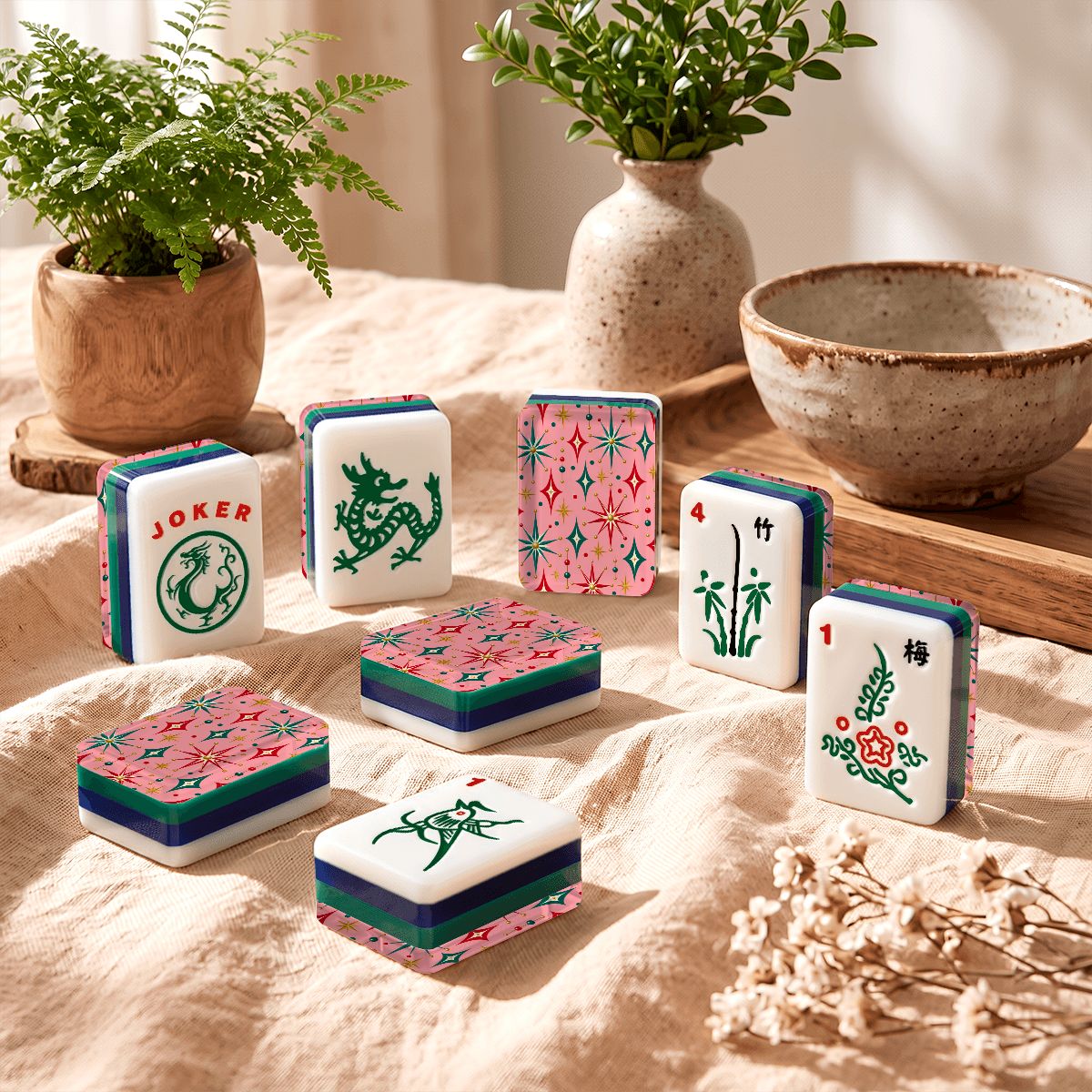 Modtastic Starburst 4 Layer American Mahjong Tiles Blue Green And Carry Case - Splash Of Mahj And Color Co.