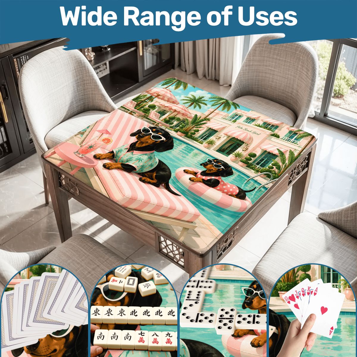 Dachshund Mahjong Mat — Poolside Doxies Modernist Design