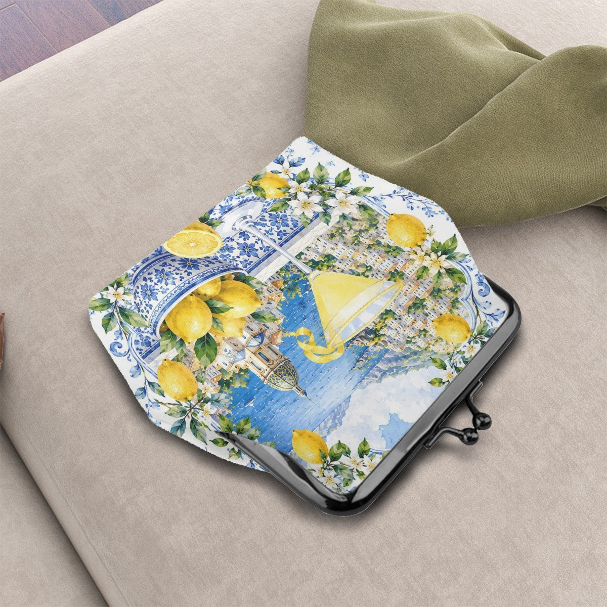 Lemondrops On The Amalfi Women's Leather Kiss Lock Coin Purse