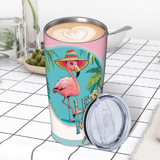 Let's Mahj, Whimsical Tropical Flamingo Mahjong Stainless Steel Insulated Tumblers with Lid & Straw