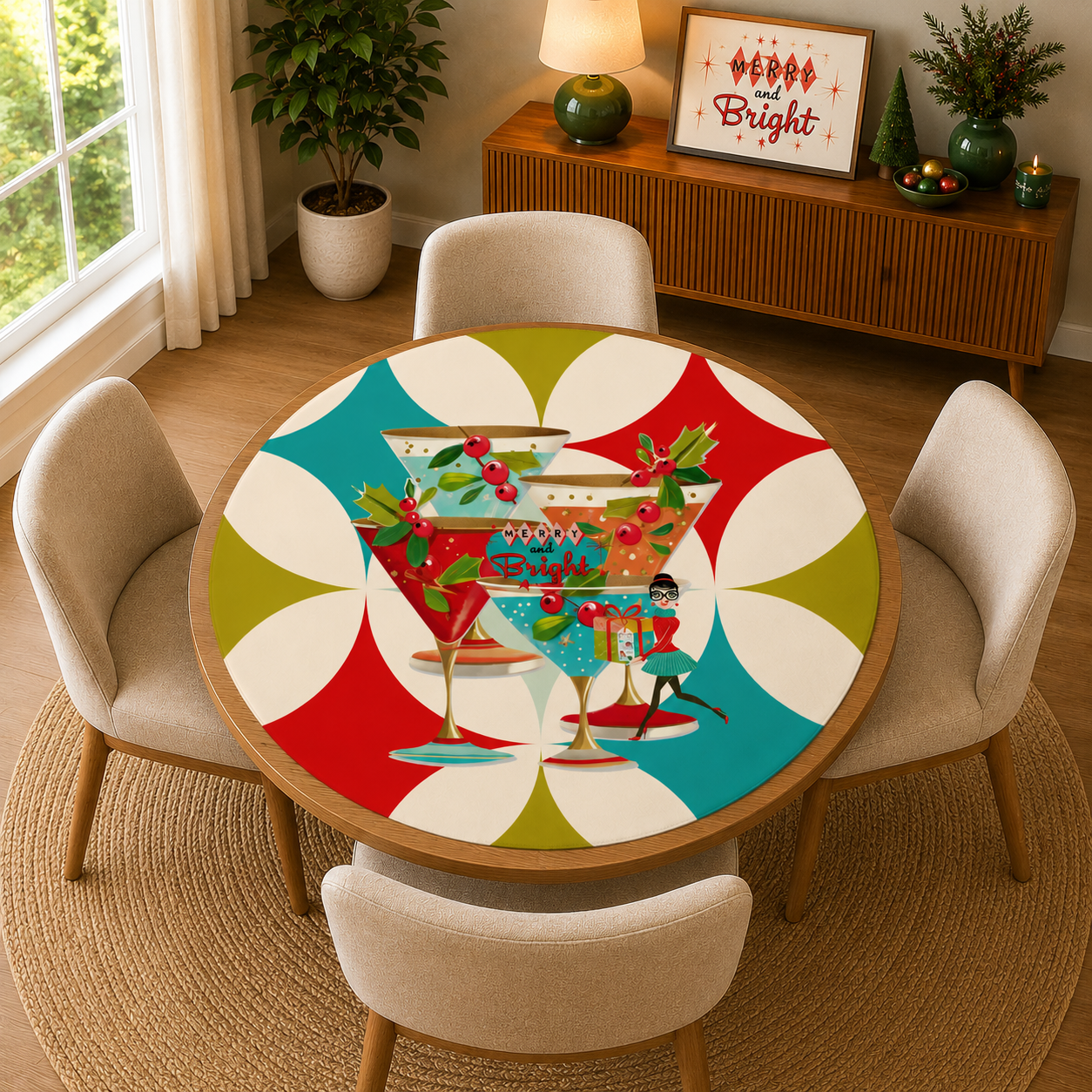 Mod Berry And Bright Christmas Round Mahjong Mat