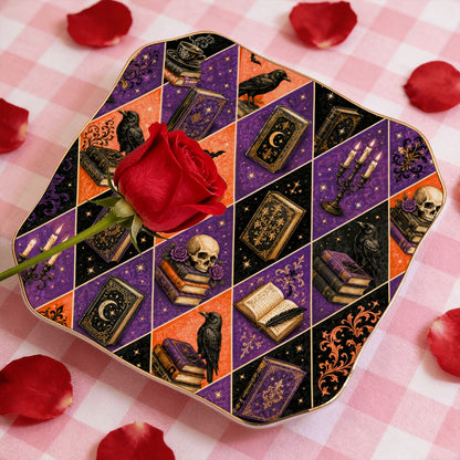 Harlequin Poe Halloween Fall Scalloped Ceramic Mahjong Dice Tray