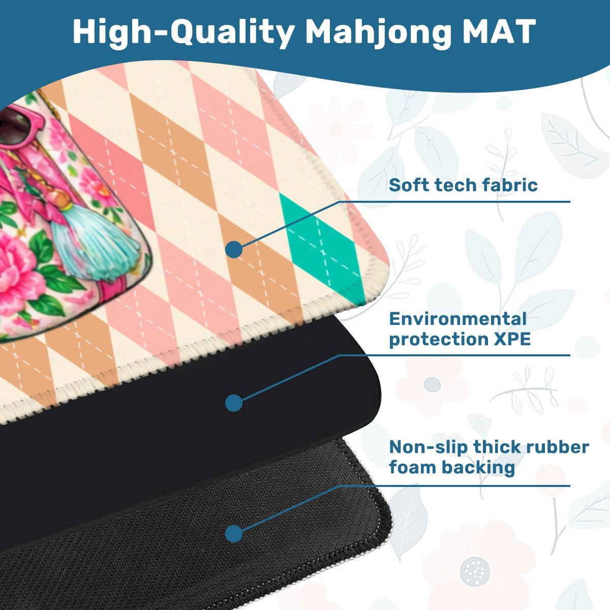 Mahjie The Mascot Harlequin Designed Mini Travel Mahjong Mat - Splash Of Mahj And Color Co.
