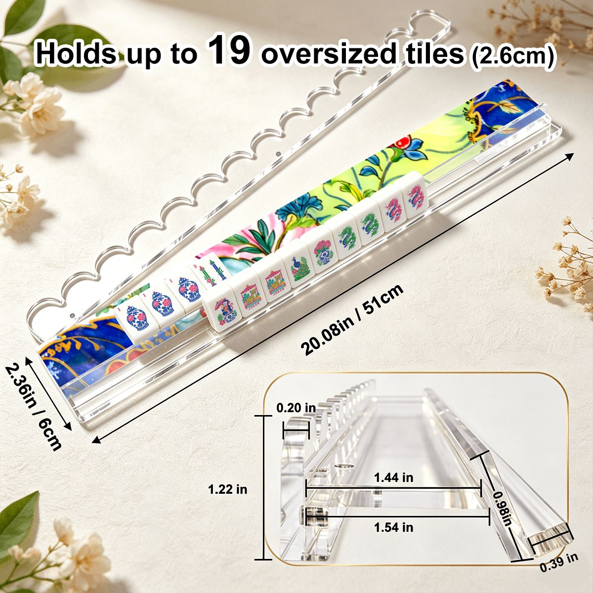 Tobacco Leaf Designed Extended Mahjong Rack Set of 4 Scalloped Magnetic Tile Pusher 20' - Splash Of Mahj And Color Co.