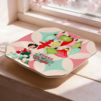 Mod Berry And Bright Christmas Scalloped Ceramic Mahjong Dice Tray
