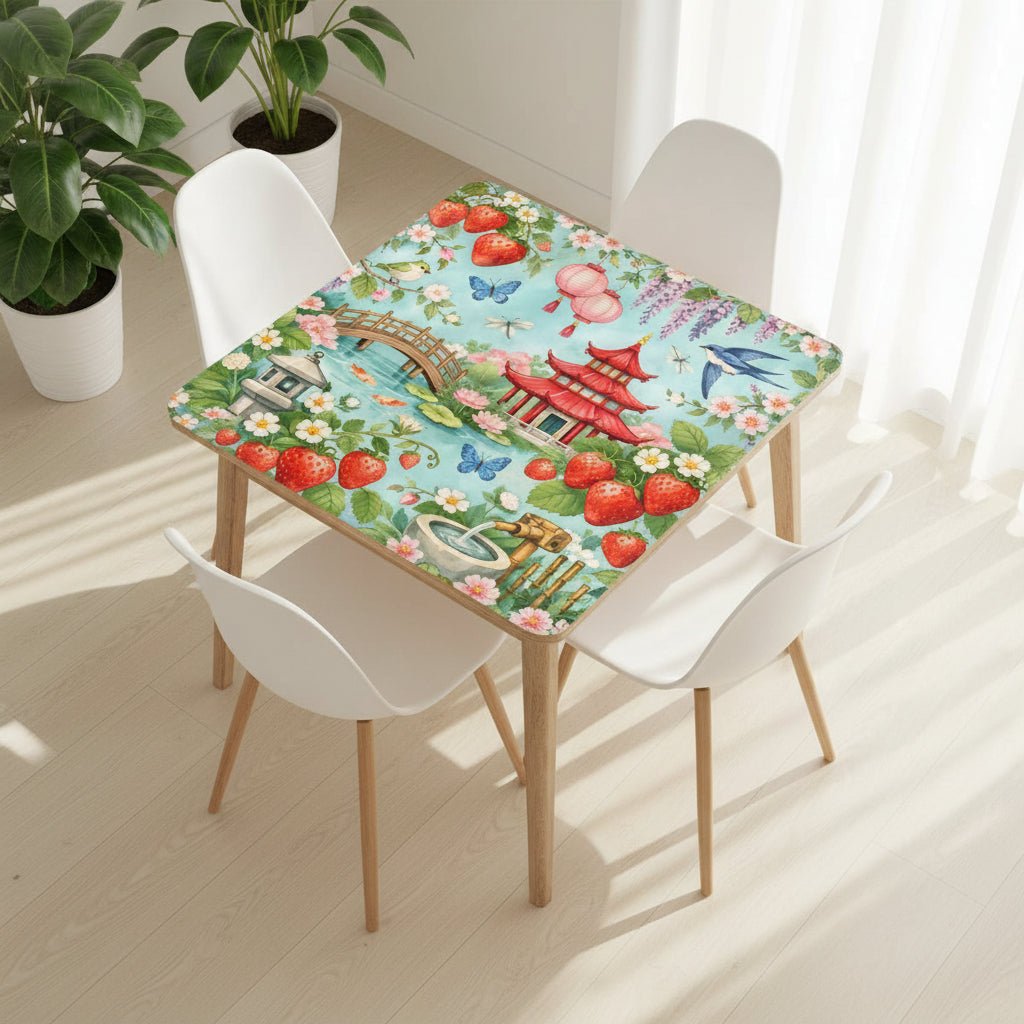 Strawberry Pagoda Garden Watercolor Mahjong Mat - Splash of Color Co.