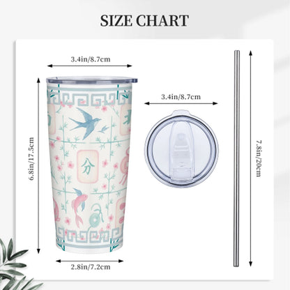 Mahjong Tile Tumbler Pastel Blue Pink Stainless Steel Insulated Tumblers with Lid & Straw