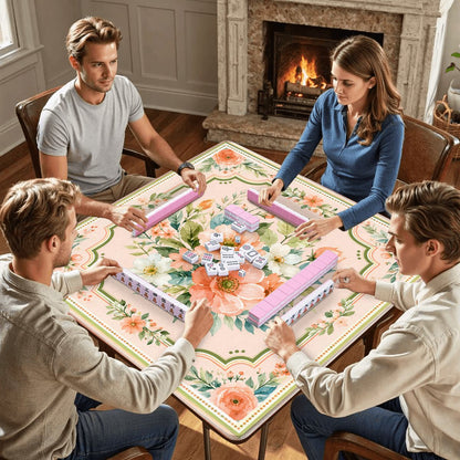 Poppy And Jade Soft Watercolor Mahjong Mat - Splash Of Mahj And Color Co.