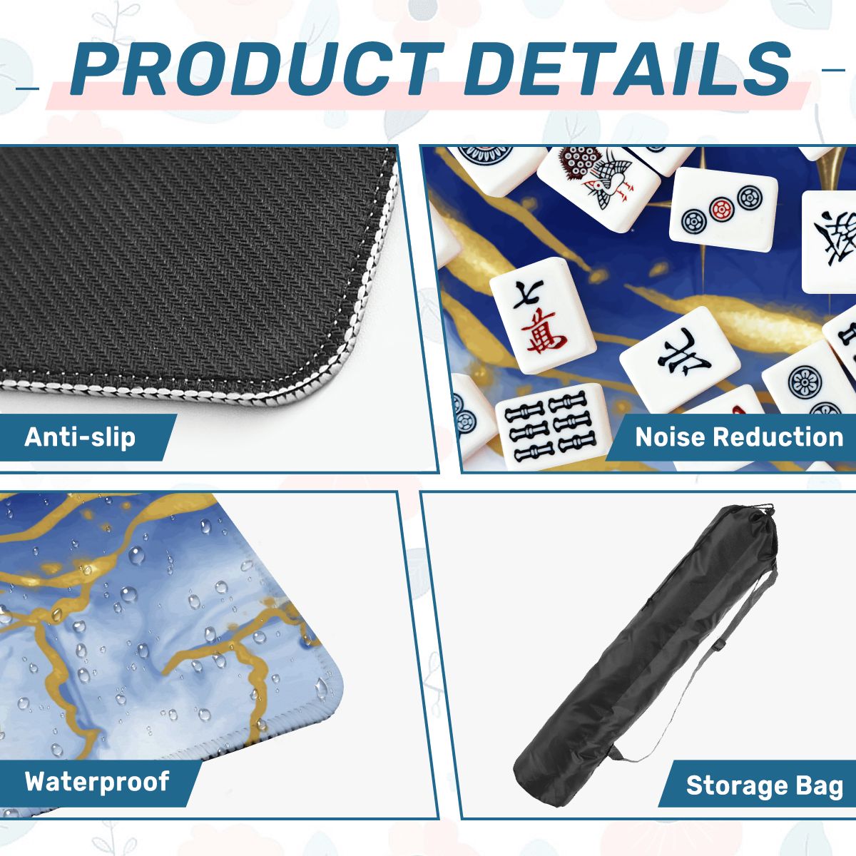 Into The Mystic Marbled Blue Gold Mahjong Mat - Splash of Color Co.