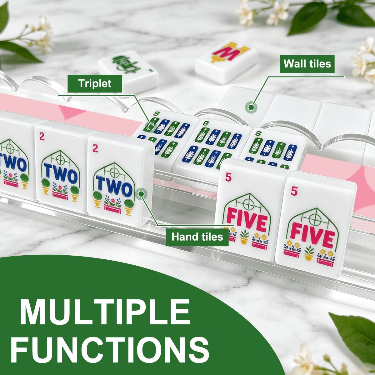 Bubblegum Pink Extended Mahjong Rack Set of 4 Scalloped Magnetic Tile Pusher 20' - Splash Of Mahj And Color Co.
