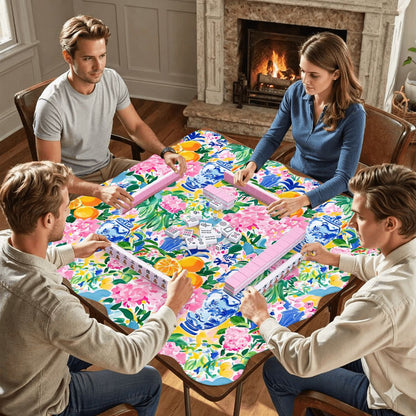 Asian Chinoiserie Tropical Pastel Scalloped Mahjong Mat - Splash of Color Co.